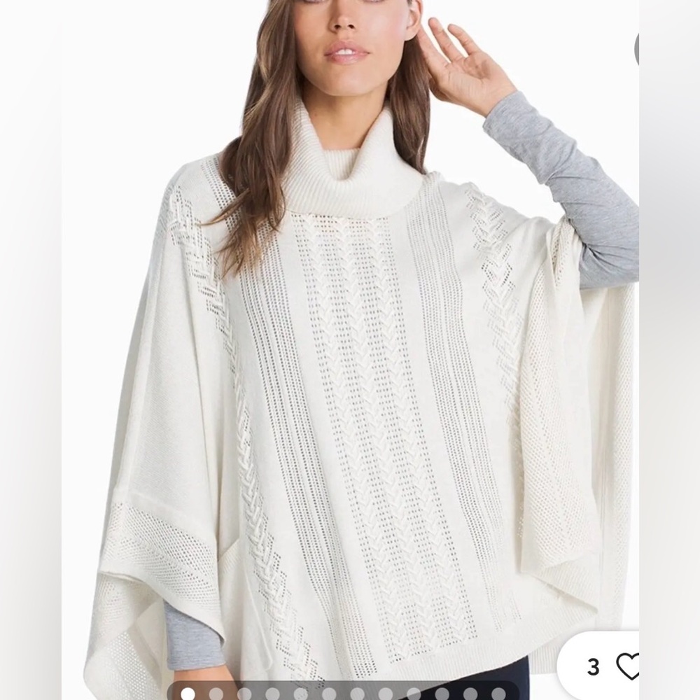 White House Black Market Cream/gold metallic thread Cowl Neck Sweater Poncho